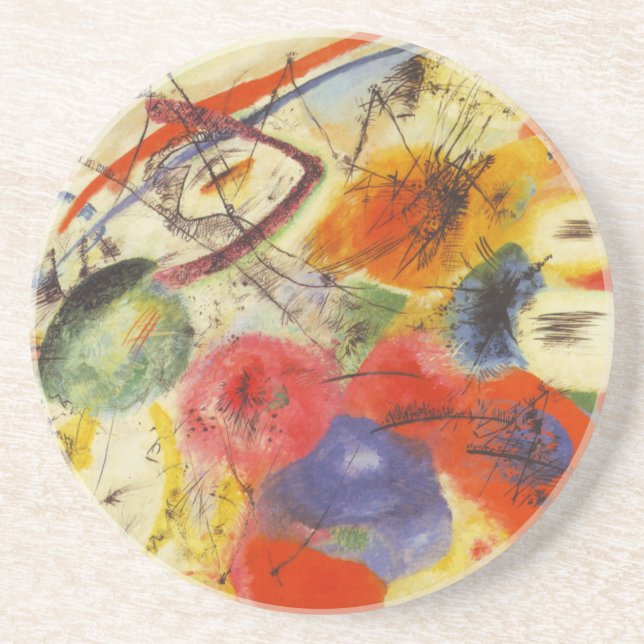 Kandinsky Black Strokes Abstrakt Painting Underlägg Sandsten (Framsidan)