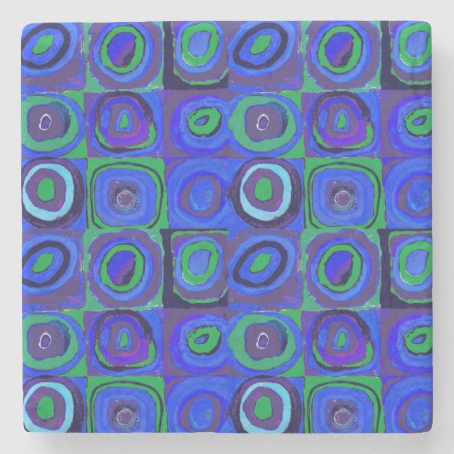 Kandinsky Farbstudie Blå Kvadrater Fyrkant Cirkel  Stenunderlägg (Framsidan)