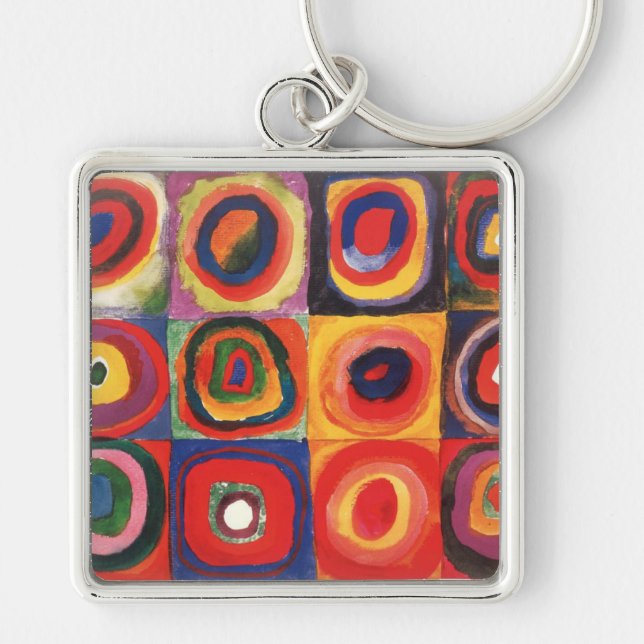 Kandinsky FarbStudie Quadrate Squares Circles Art Fyrkantig Silverfärgad Nyckelring (Framsidan)