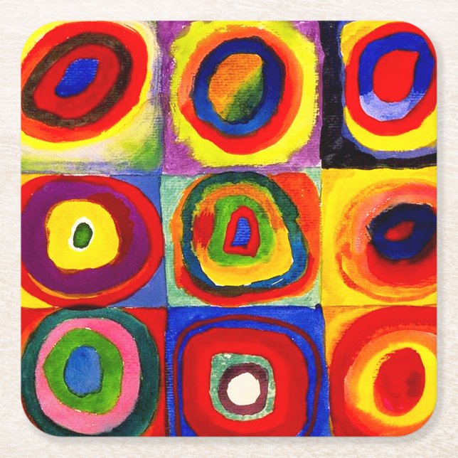 Kandinsky FarbStudie Quadrate Squares Circles Art Underlägg Papper Kvadrat (Framsidan)