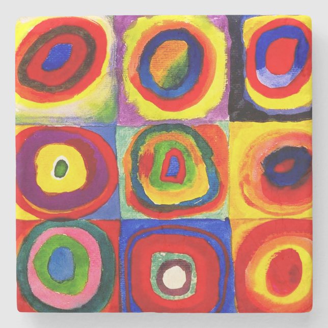 Kandinsky Farbstudie Quadrate Squares Circles Kons Underlägg Sten (Framsidan)