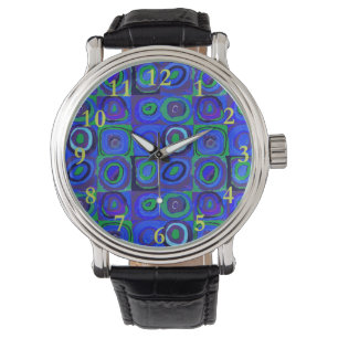 Kandinsky Farbstudio Blue Quadrate Square Circle Armbandsur