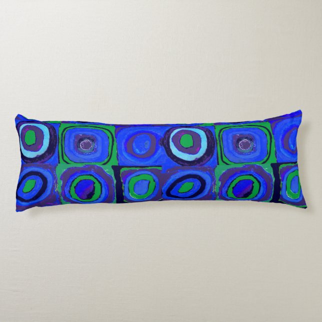 Kandinsky Farbstudio Blue Quadrate Square Circle Kroppskudde (Baksidan)