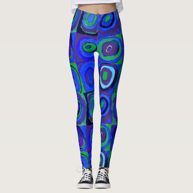 Kandinsky Farbstudio Blue Quadrate Square Circle Leggings (Framsida)