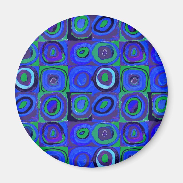 Kandinsky Farbstudio Blue Quadrate Square Circle Magnet (Framsidan)