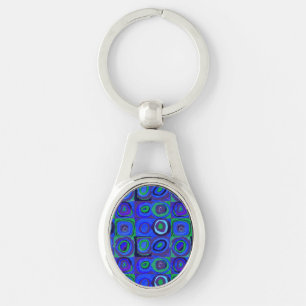 Kandinsky Farbstudio Blue Quadrate Square Circle Ovalt Silverfärgad Nyckelring