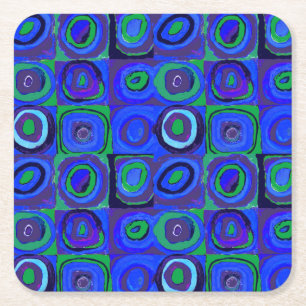 Kandinsky Farbstudio Blue Quadrate Square Circle Underlägg Papper Kvadrat