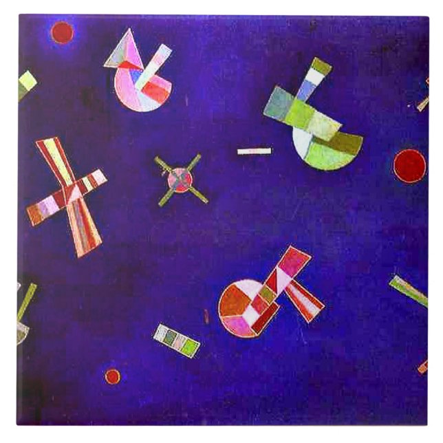 Kandinsky - Fast flyg, färglös abstrakt konst Kakelplatta (Framsidan)