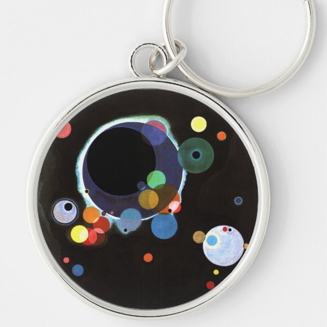 Kandinsky - flera kretsar rund silverfärgad nyckelring (Framsidan)
