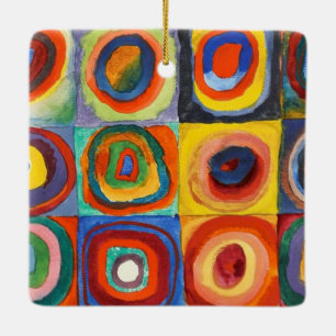 Kandinsky - fyrkanter med koncentriska cirklar julgransprydnad keramik