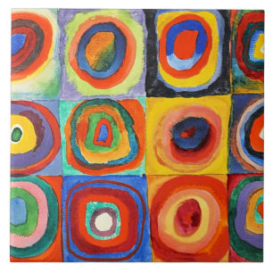 Kandinsky - fyrkanter med koncentriska cirklar kakelplatta