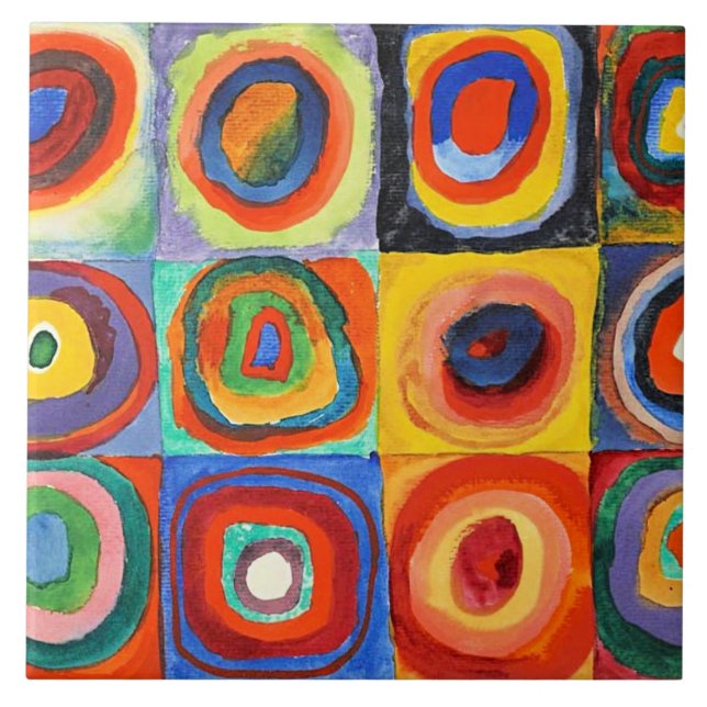 Kandinsky - fyrkanter med koncentriska cirklar kakelplatta (Framsidan)