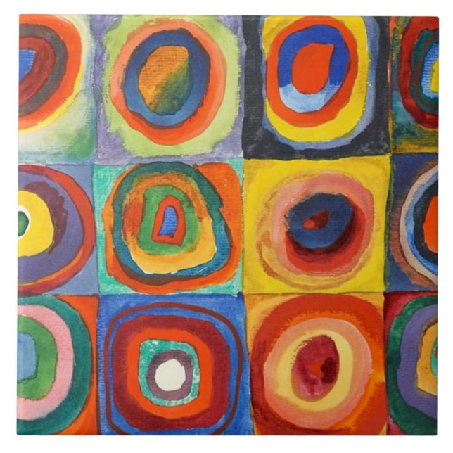 Kandinsky - fyrkanter med koncentriska cirklar kakelplatta (Framsidan)