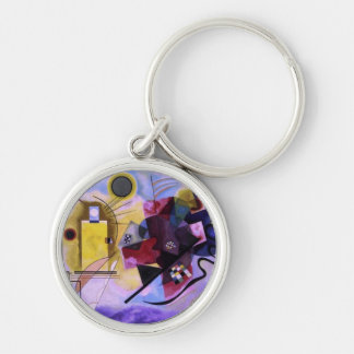 Kandinsky, gult-röd-blå. rund silverfärgad nyckelring