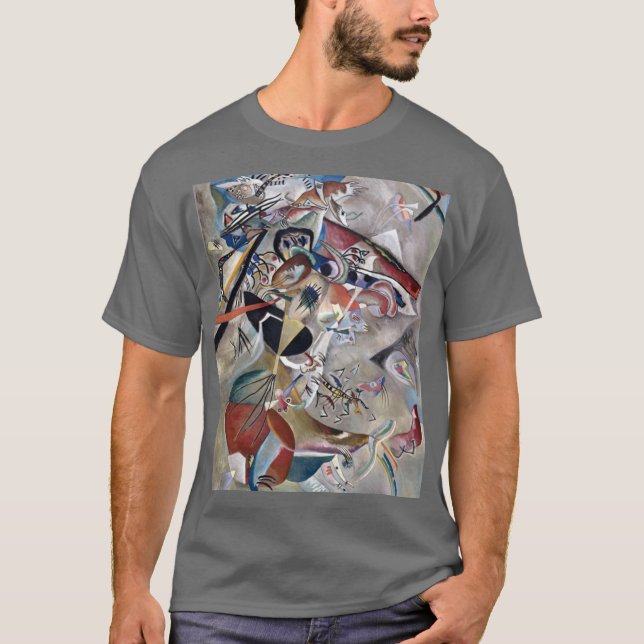 Kandinsky in Grått Abstrakt Artwork Mörk Grått T Shirt (Framsida)
