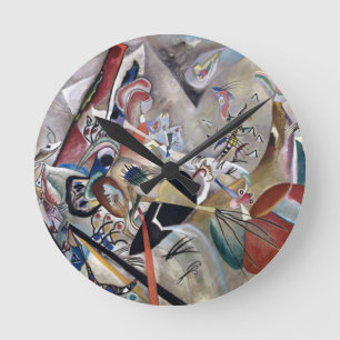 Kandinsky in Grått Abstrakt Artwork Rund Klocka