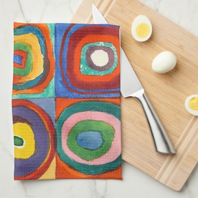 Kandinsky - Kvadrater med koncentriska cirklar Kökshandduk (Vikt i Fjärdedel)