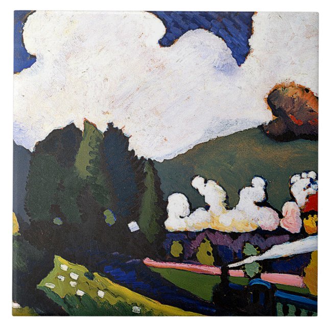 Kandinsky - liggande nära Murnau med lokomotiv Kakelplatta (Framsidan)