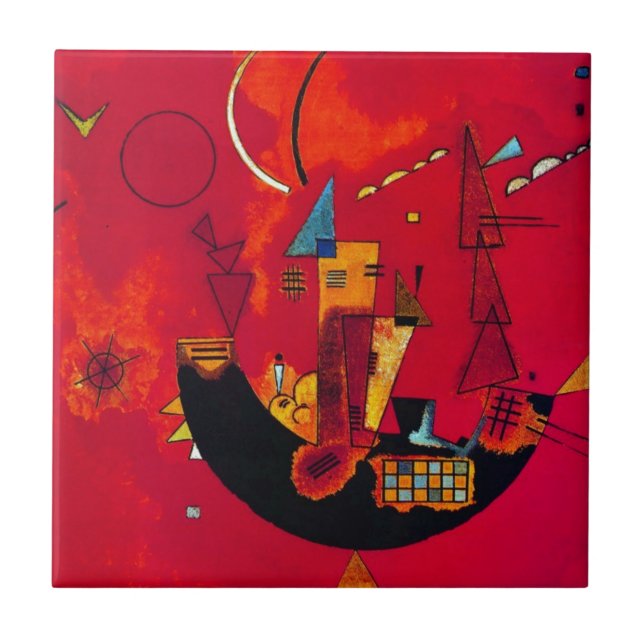 Kandinsky Mit und Gegen Red Abstrakt Painting Kakelplatta (Framsidan)