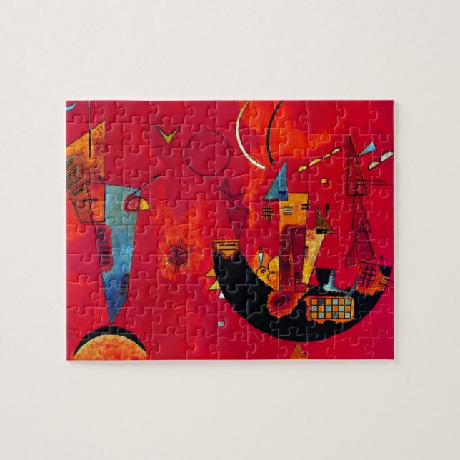 Kandinsky Mit und Gegen Red Abstrakt Painting Pussel (Horisontell)