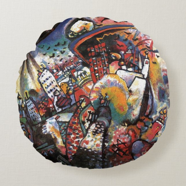 Kandinsky Moskva I Cityscape Abstrakt Art Rund Kudde (Framsidan)