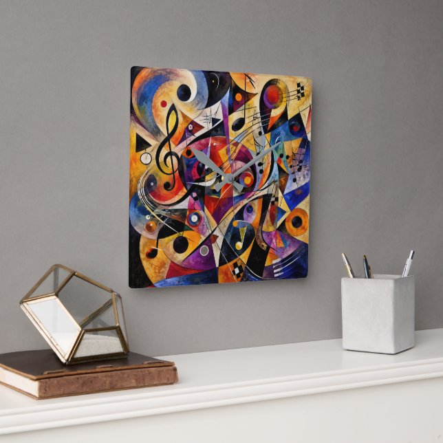 Kandinsky Musisk Abstrakt Konst Fyrkantig Klocka (Kontor)