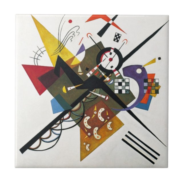 Kandinsky On White Two Abstrakt Painting Kakelplatta (Framsidan)