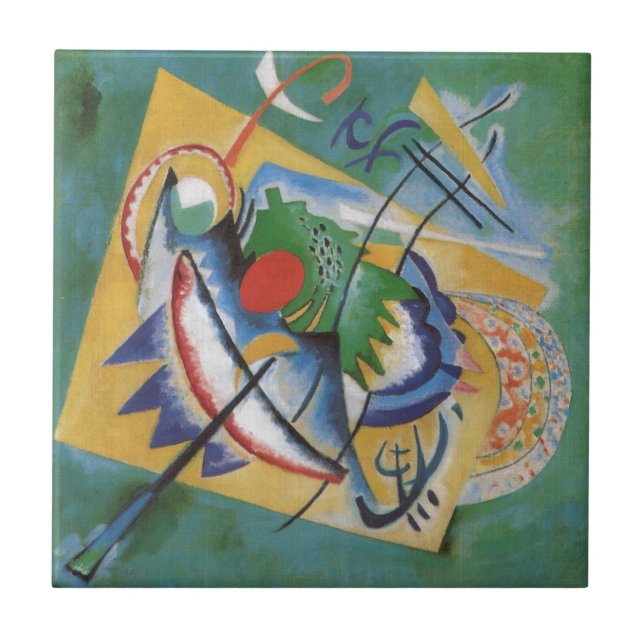 Kandinsky Red Oval Abstrakt Artwork Grönt Gult Kakelplatta (Framsidan)