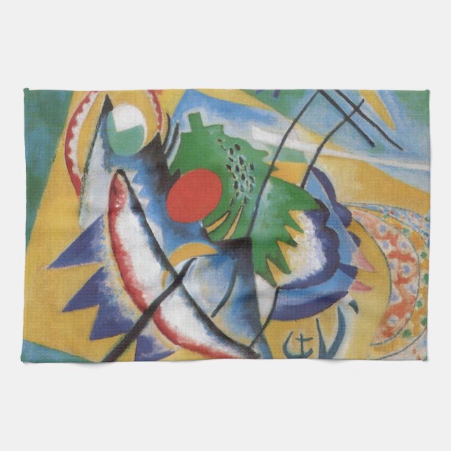 Kandinsky Red Oval Abstrakt Artwork Grönt Gult Kökshandduk (Horisontell)