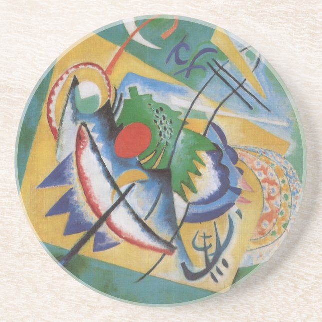 Kandinsky Red Oval Abstrakt Artwork Grönt Gult Underlägg (Framsidan)