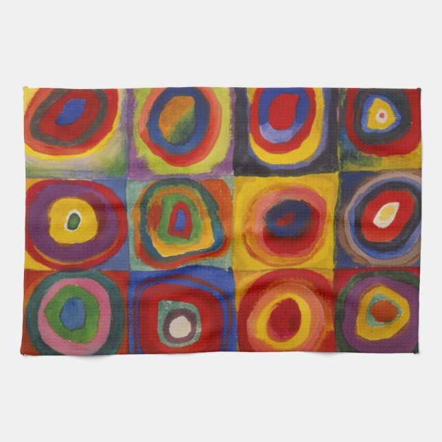 Kandinsky:s undersökning av Squares Circles i färg Kökshandduk (Horisontell)