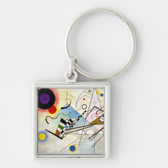 Kandinsky-sammansättning 8 fyrkantig silverfärgad nyckelring (Framsidan)