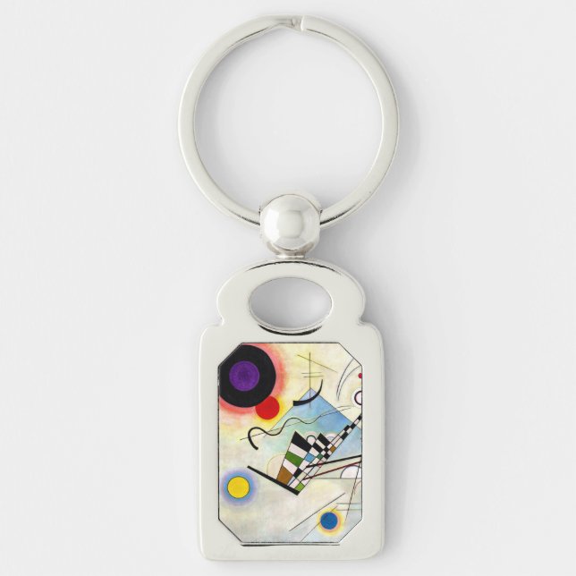 Kandinsky-sammansättning 8 rektangulärt silverfärgad nyckelring (Framsidan)