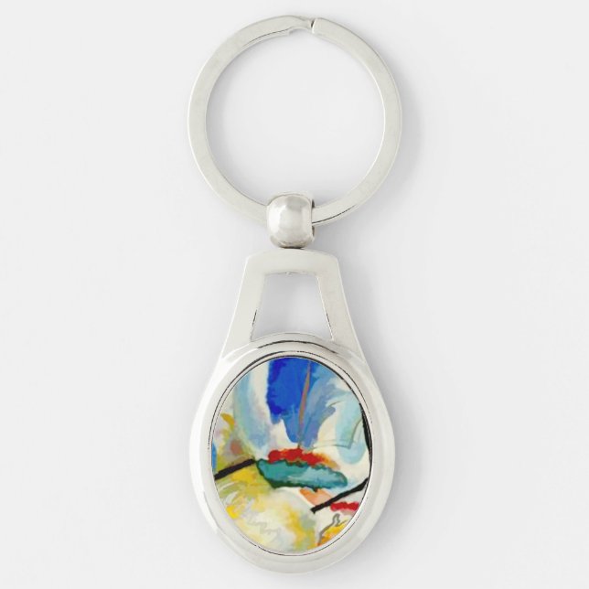 Kandinsky Sea Battle 1913 Ovalt Silverfärgad Nyckelring (Framsidan)