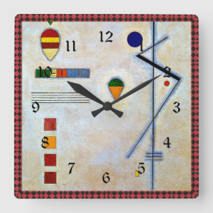 Kandinsky - Von-Zu (röd och svart ram) Fyrkantig Klocka