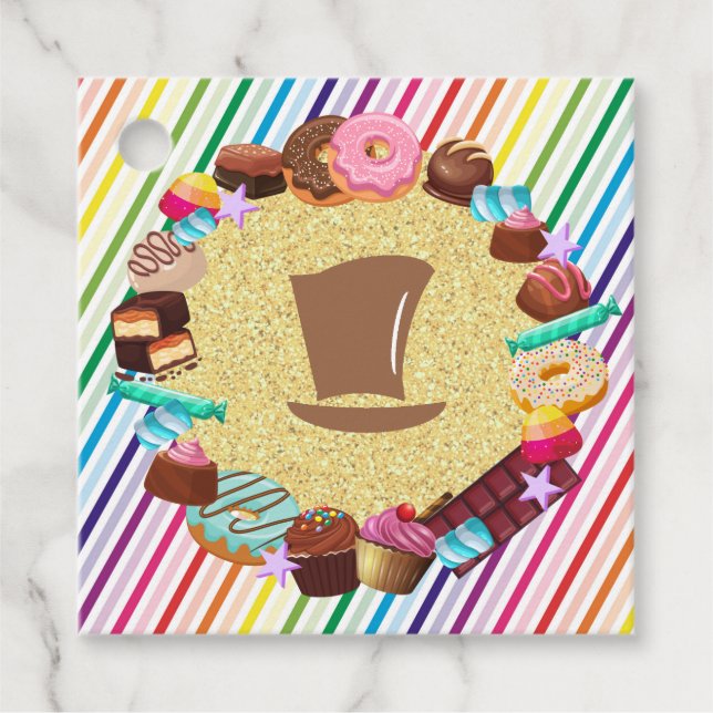 Kandisod, choklad, mat, nötter, regnbåge gåvor etiketter (Framsida)