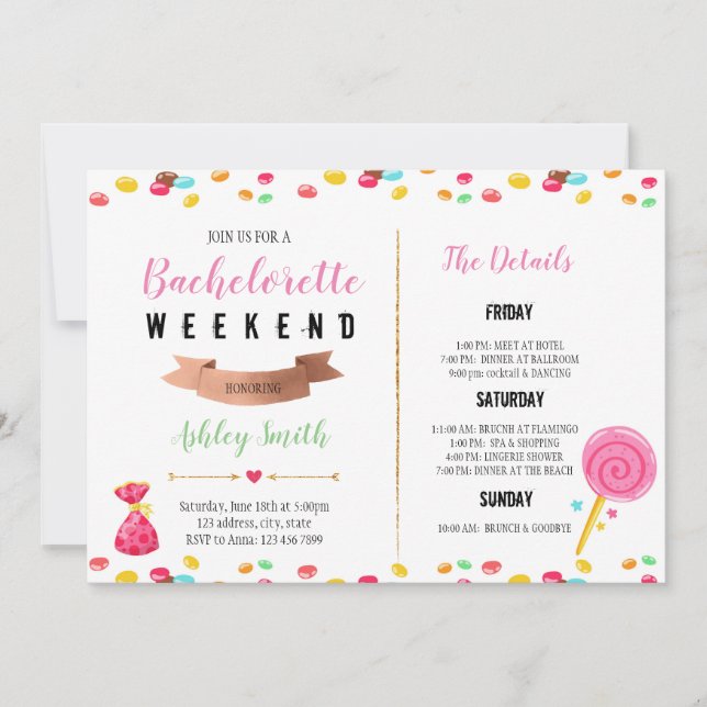 Kandy bachelorette Itinerary-inbjudan Inbjudningar (Framsida)