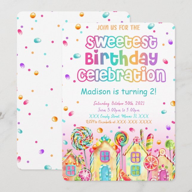 Kandy Birthday-inbjudan Inbjudningar (Fram/baksida)