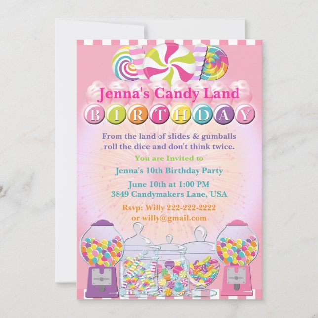 Kandy Counter Land Rosa Birthday-inbjudan Inbjudningar (Framsida)