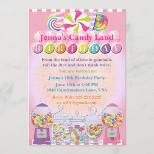 Kandy Counter Land Rosa Birthday-inbjudan Inbjudningar