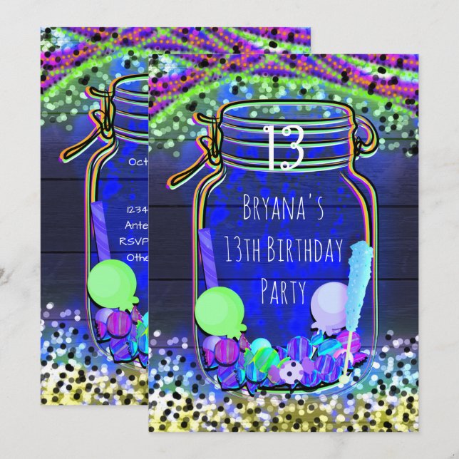 Kandy Glow i Mörk Mason Burk Party Investigations Inbjudningar (Fram/baksida)