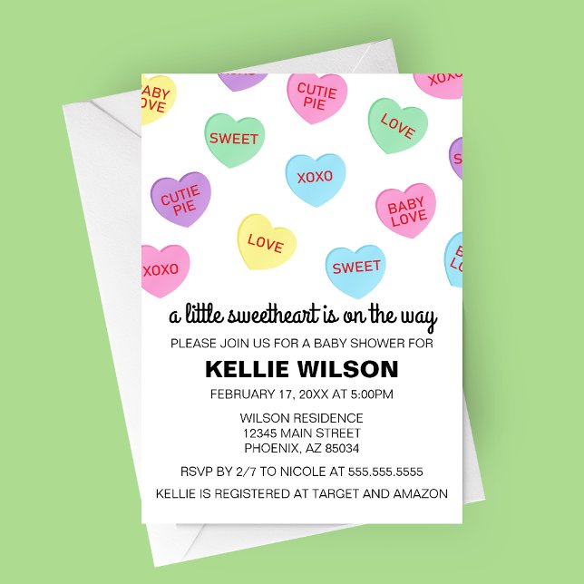Kandy Hearts Valentine Baby Shower-inbjudan Inbjudningar (Candy Hearts Valentine's Day Baby Shower Invitation)