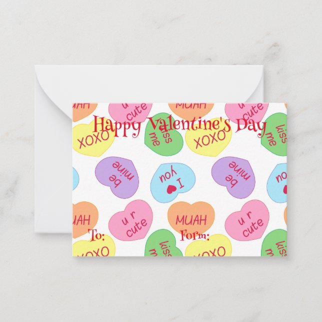 Kandy Hearts Valentine Day Note Card Anteckningskort (Framsida)
