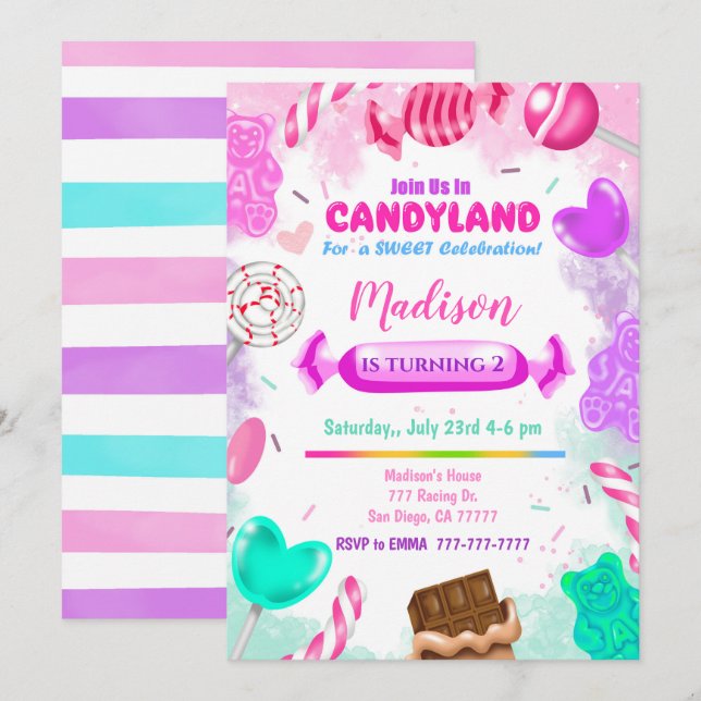 Kandy Land Birthday-inbjudan Inbjudningar (Fram/baksida)