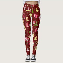 Kandy Mönster Red-bakgrund i julafton Leggings