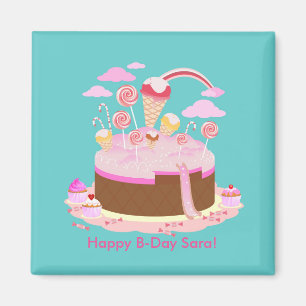 Kandy och chokladkakor för födelsedagsfest magnet