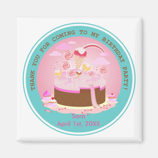 Kandy och chokladkakor för födelsedagsfest magnet (Framsidan)