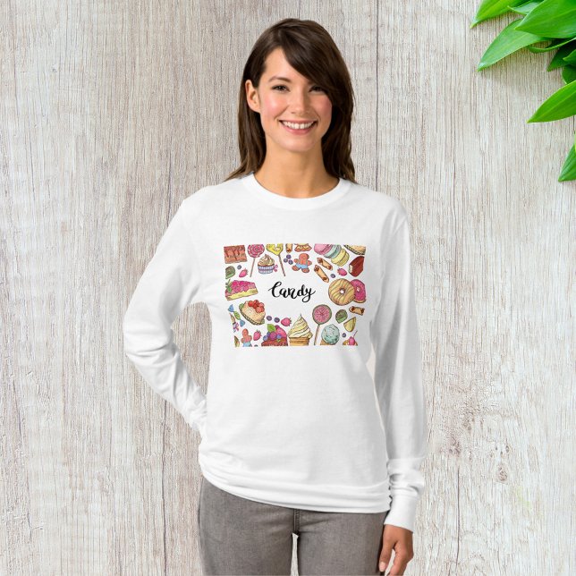 Kandy och Dessert Doodles Sweet Treats Mönster T Shirt (Skapare uppladdad)