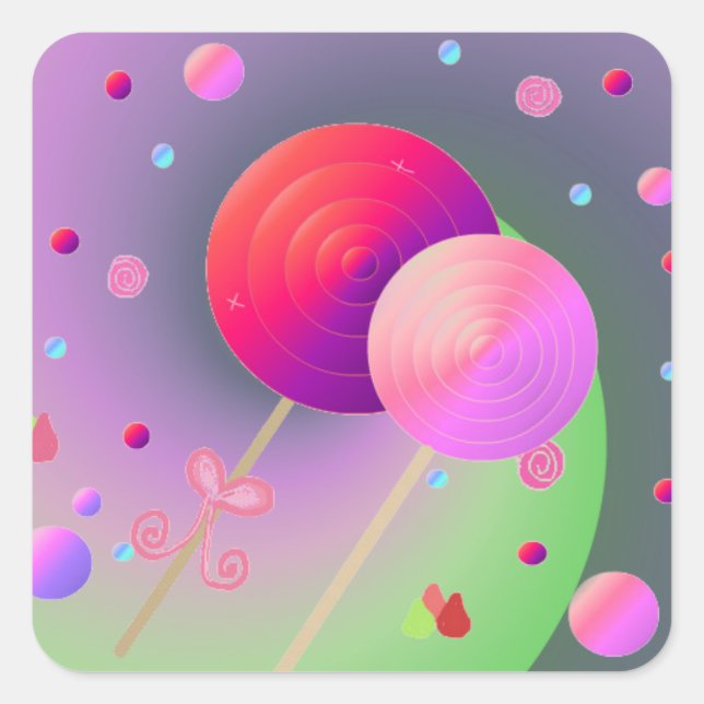Kandy och Lollipops Fyrkantigt Klistermärke (Framsida)
