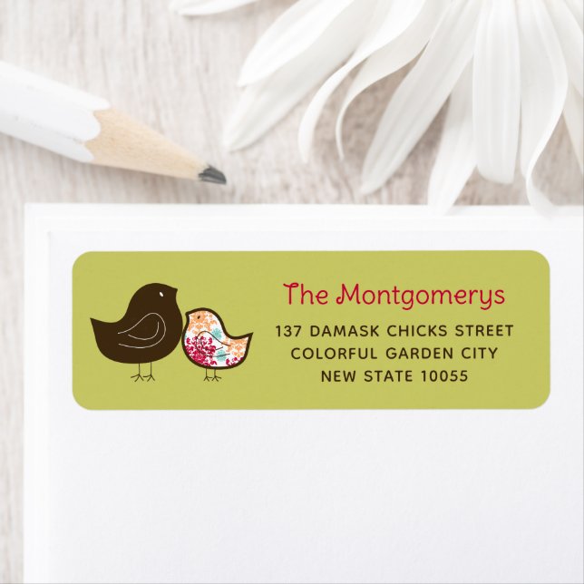 Kandy Pop Damask Chicks Baby Shower Adressetikette Returadress Etikett (Insitu)